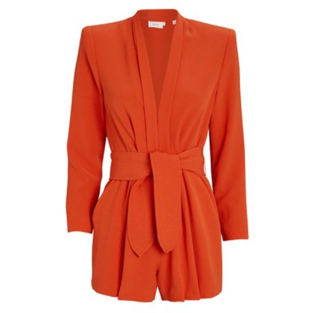 A.L.C. Heston Long Sleeve Belted Romper in Bright Orange sz 2